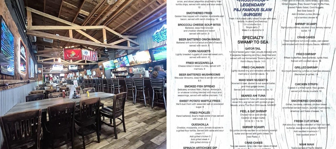 The Scenic Lagoon Saloon Menu